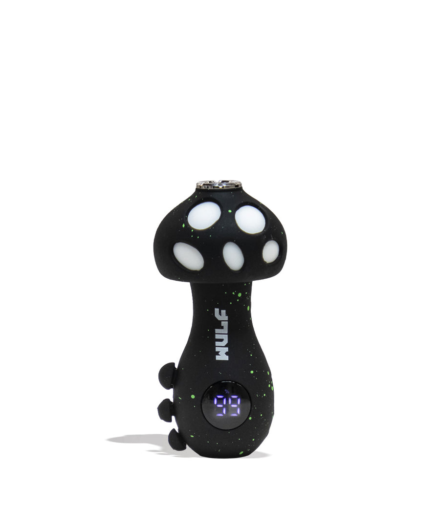 Black Green Spatter Wulf Mods TRYP Mushroom Shaped Variable Voltage Battery Front View on White Background