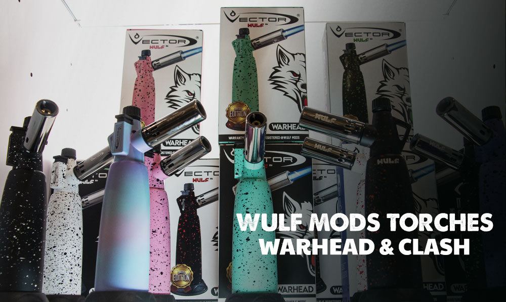 Wulf Mods Torches Warhead & Clash standing on White Display