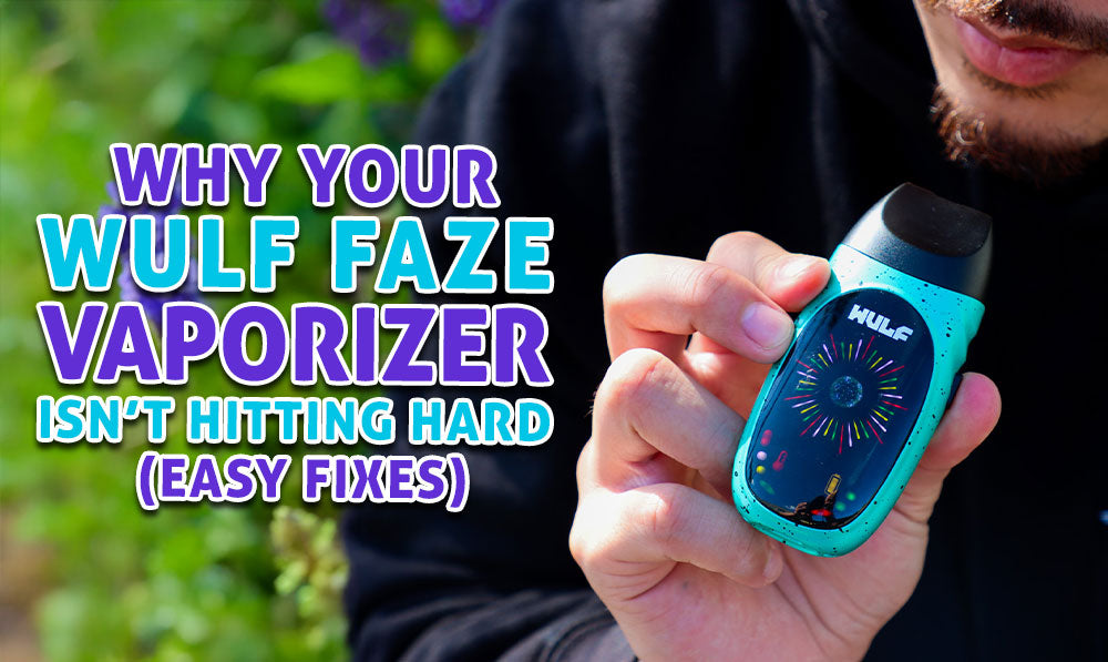 man using Wulf Faze Dry Herb Vaporizer with grass in background
