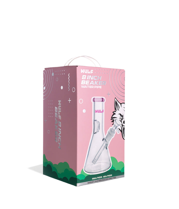 Pink Wulf Mods 5mm 8inch Beaker Water Pipe Packaging Angle View on White Background