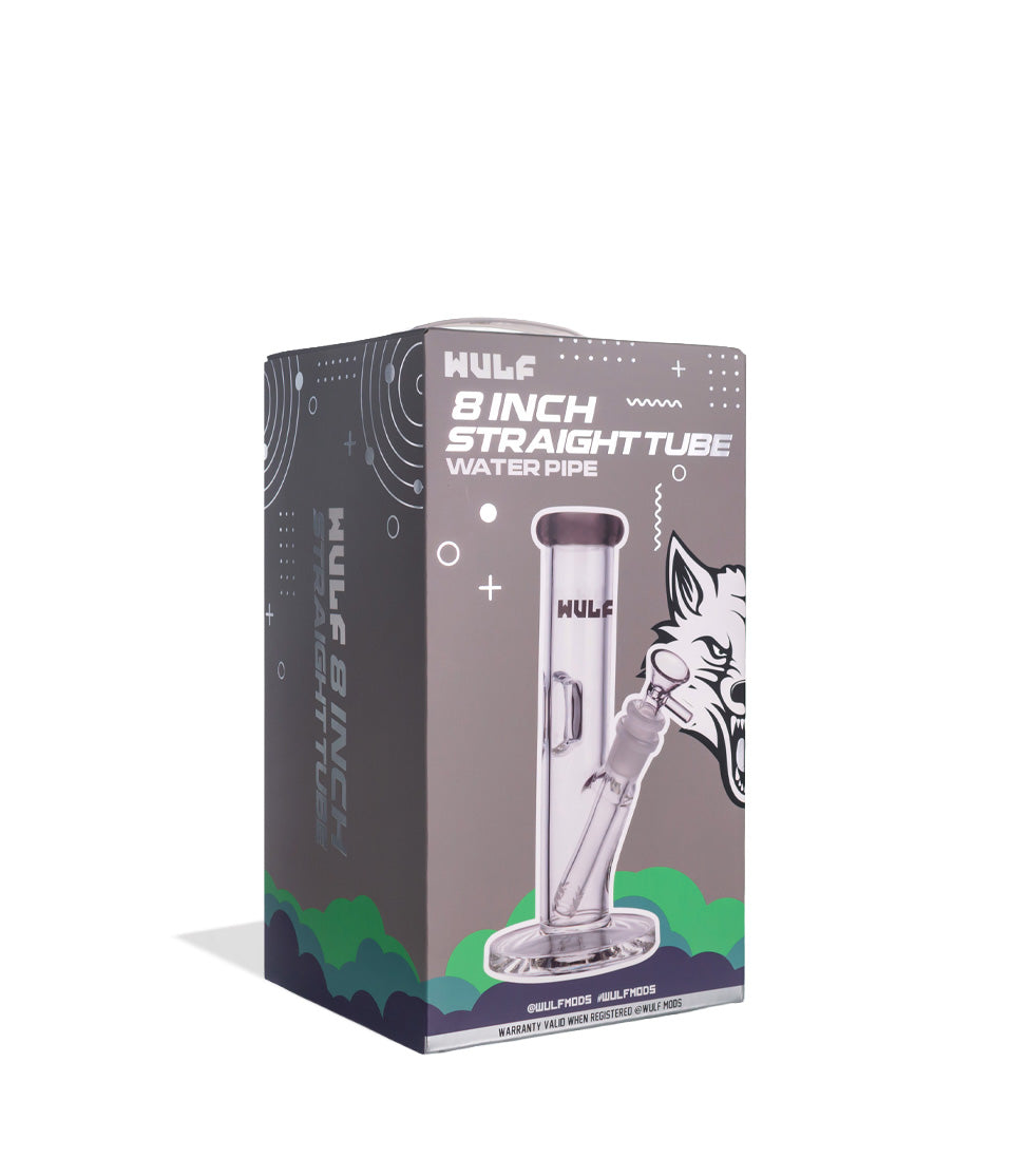 Smoke Wulf Mods 5mm 8inch Straight Water Pipe Packaging Angle View on White Background