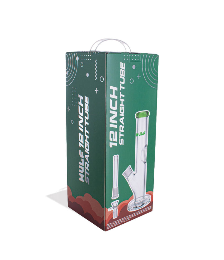 Green Wulf Mods 7mm 12inch Straight Water Pipe Packaging Angle View on White Background