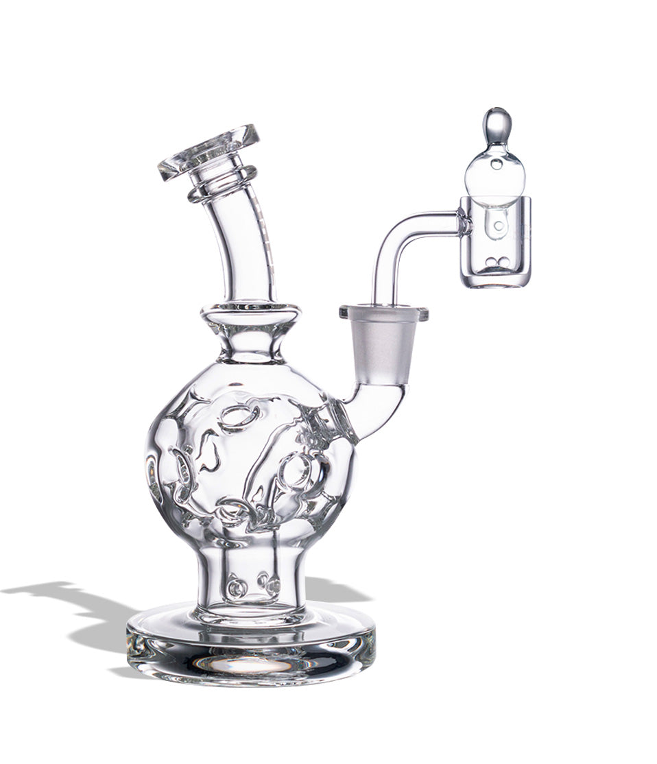 Clear Wulf Mods Atom 14mm Dab Rig with Quartz Banger Front View on White Background