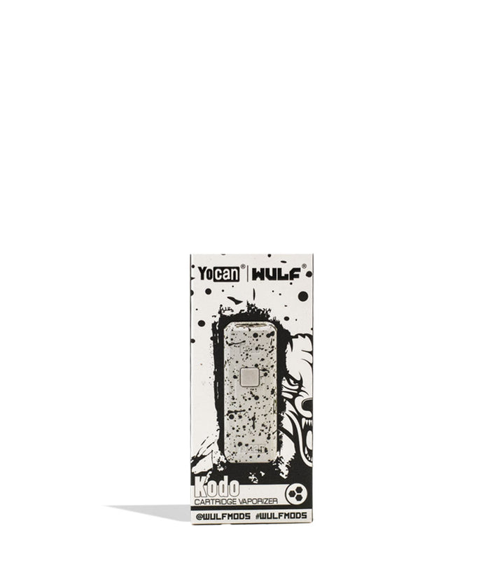 White Black Spatter packaging Wulf Mods KODO Cartridge Vaporizer on white background