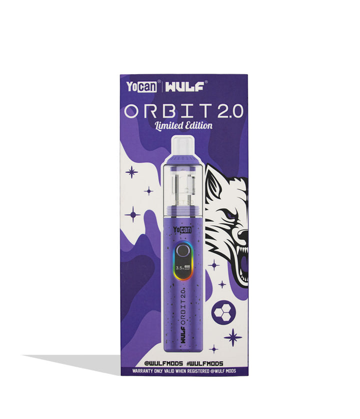 box front Wulf Mods Orbit 2.0 in purple color on white background