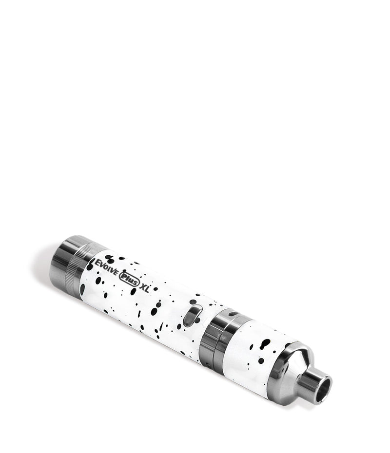 White Black Spatter Wulf Mods Evolve Plus XL Concentrate Vaporizer Down View on White Background