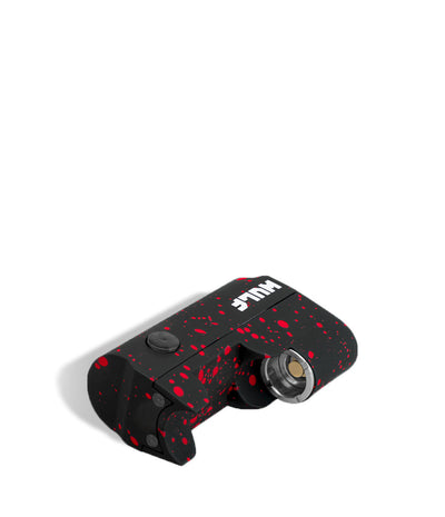 Black Red Spatter Wulf Mods Micro Plus Cartridge Vaporizer Down View on White Background