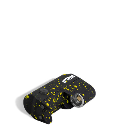 Black Yellow Spatter Wulf Mods Micro Plus Cartridge Vaporizer Down View on White Background