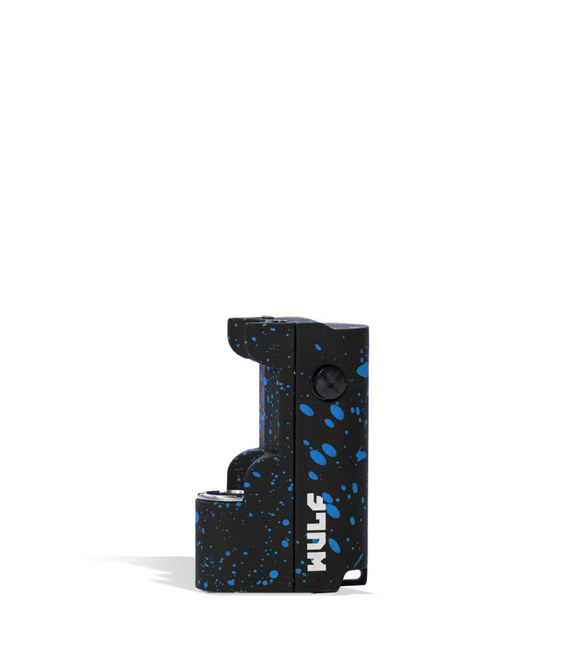 Black Blue Spatter Wulf Mods Micro Plus Cartridge Vaporizer Front View on White Background