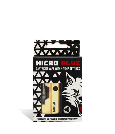 Gold Wulf Mods Micro Plus Cartridge Vaporizer Packaging on White Background