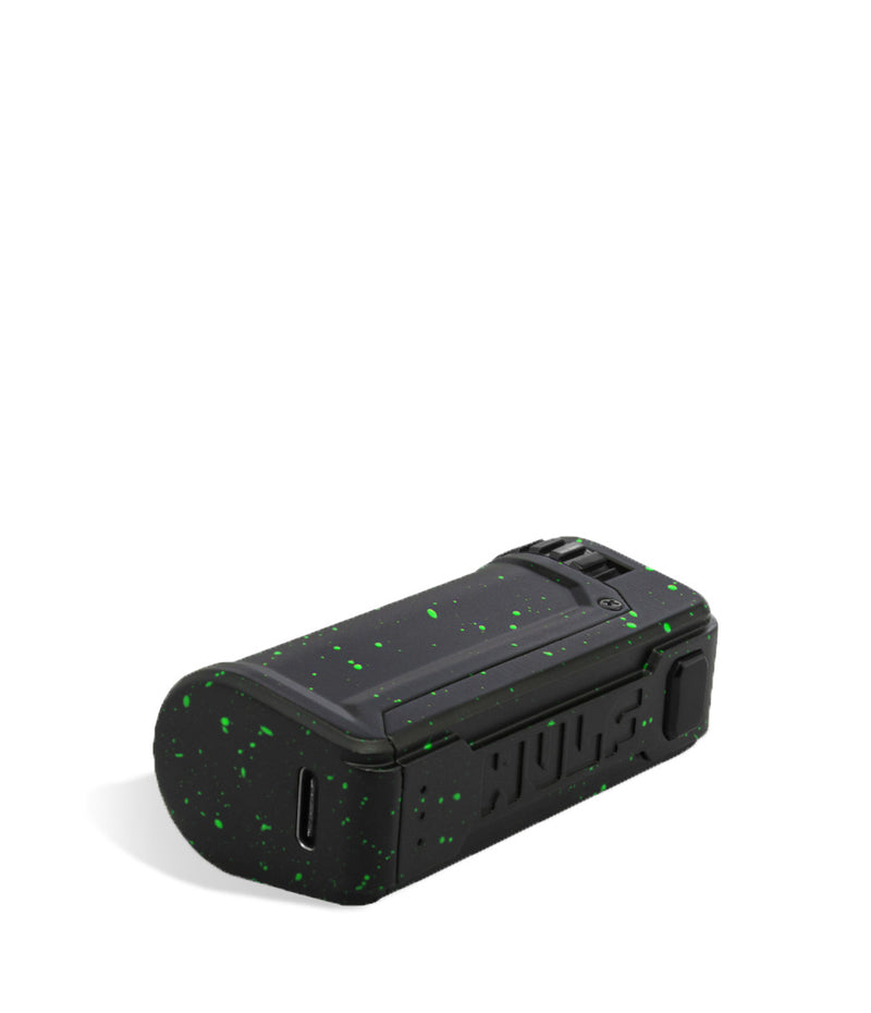 Black Green Spatter Wulf Mods UNI S Bottom View Adjustable Cartridge Vaporizer on White Background