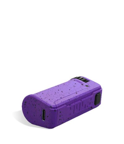 Purple Black Spatter Wulf Mods UNI S Bottom View Adjustable Cartridge Vaporizer on White Background