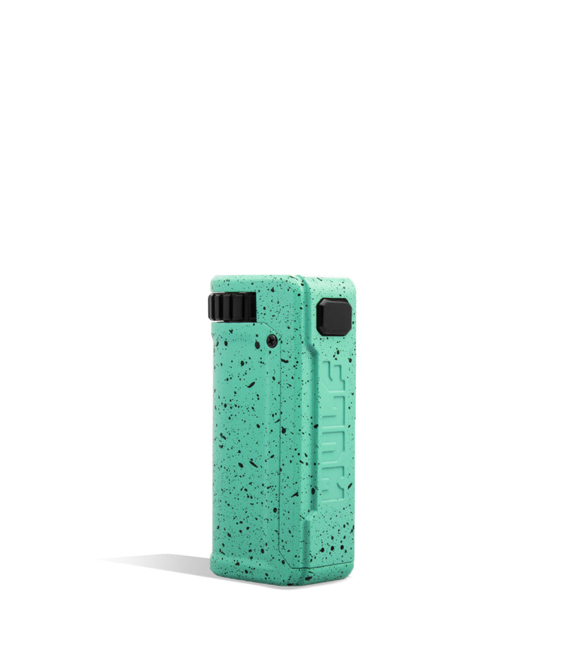 Teal Black Spatter Wulf Mods UNI S Adjustable Cartridge Vaporizer Front View on White Background