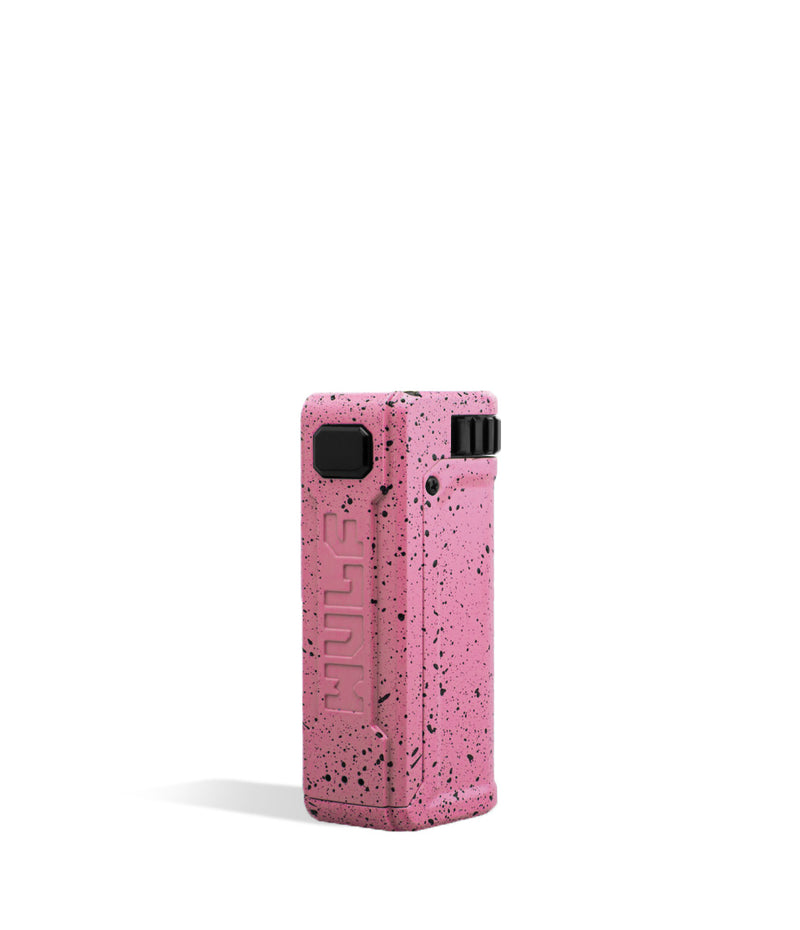 Pink Black Spatter Wulf Mods UNI S Adjustable Cartridge Vaporizer Side View on White Background