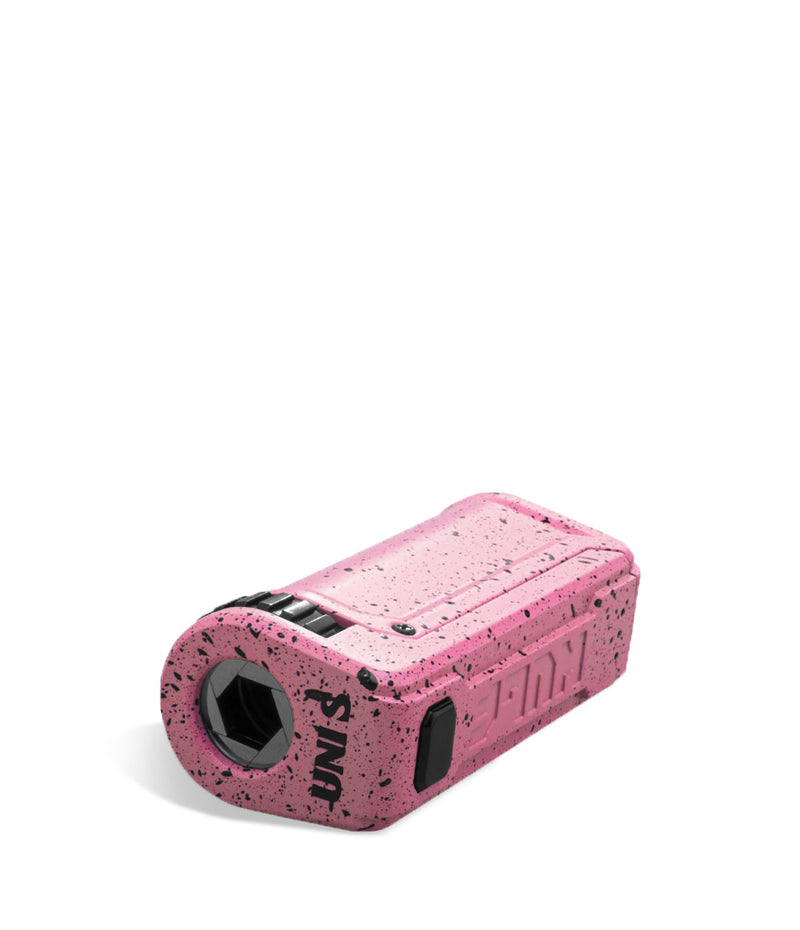 Pink Black Spatter Wulf Mods UNI S Adjustable Cartridge Vaporizer Top View on White Background