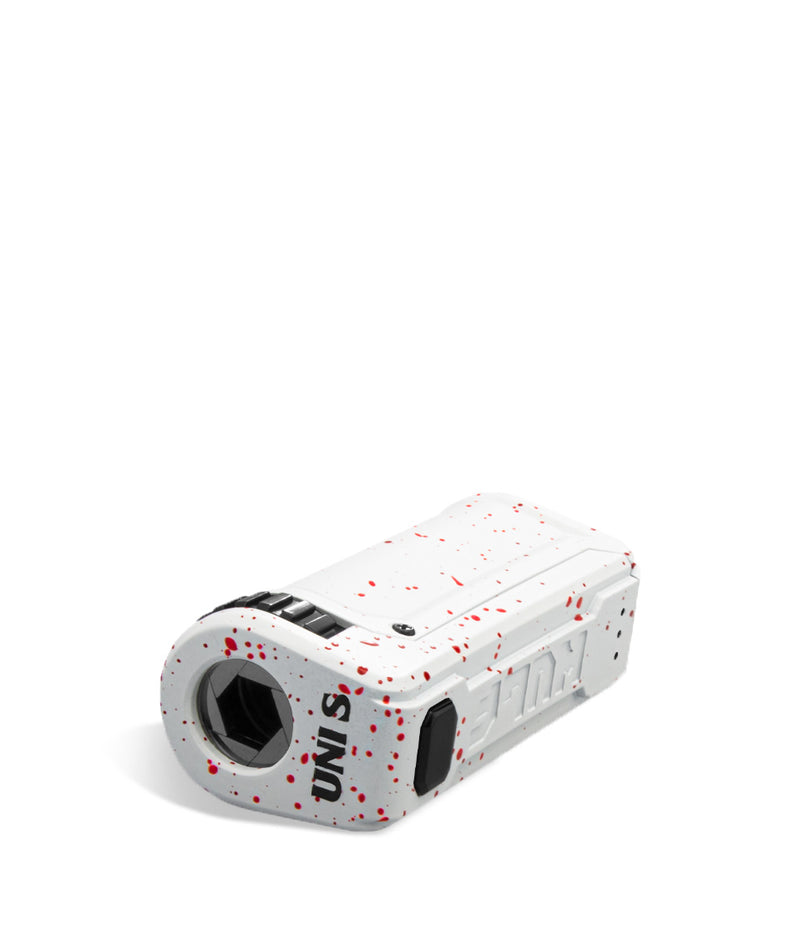 White Red Spatter Wulf Mods UNI S Adjustable Cartridge Vaporizer Top View on White Background