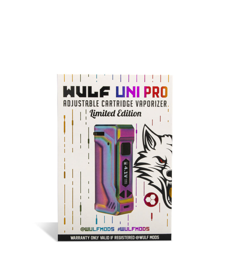 Full Color Wulf Mods UNI Pro Adjustable Cartridge Vaporizer Packaging on White Background