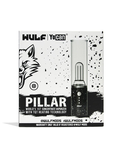 Black White Spatter Wulf Mods Pillar Mini E-Rig Packaging Front View on White Background