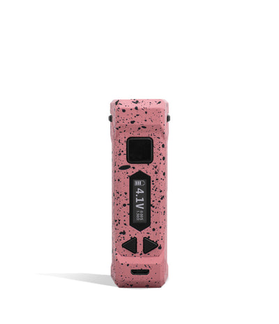 Pink Black Spatter Wulf Mods UNI Pro Adjustable Cartridge Vaporizer Face View on White Background