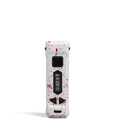 White Red Spatter Wulf Mods UNI Pro Adjustable Cartridge Vaporizer Face View on White Background