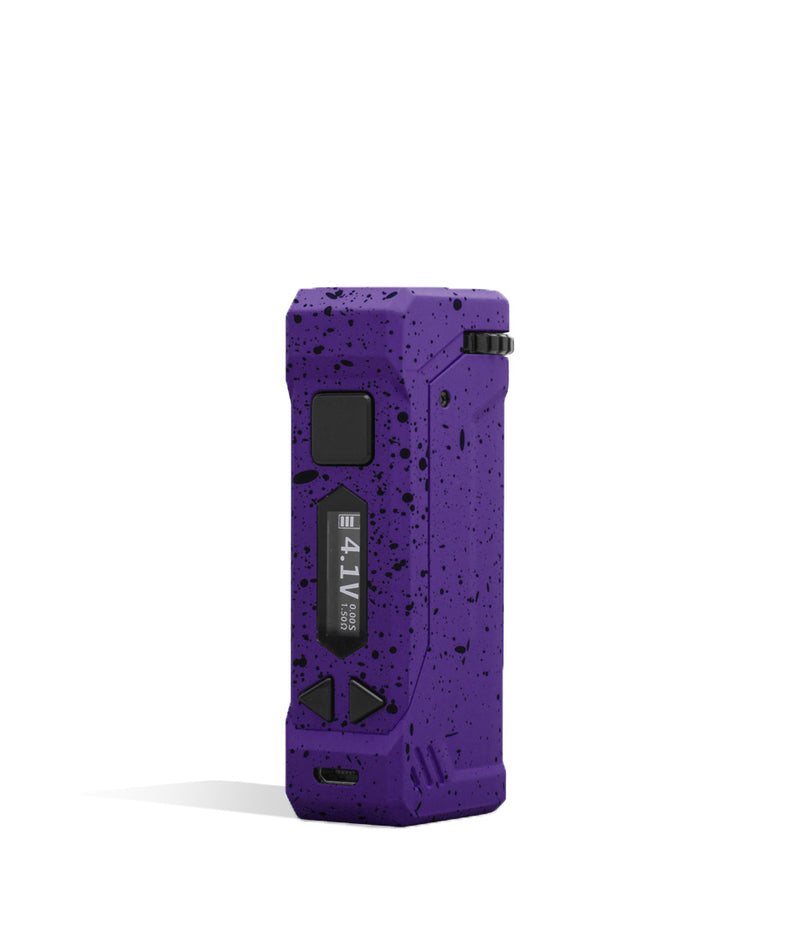 Purple Black Spatter Wulf Mods UNI Pro Adjustable Cartridge Vaporizer Front 2 View on White Background