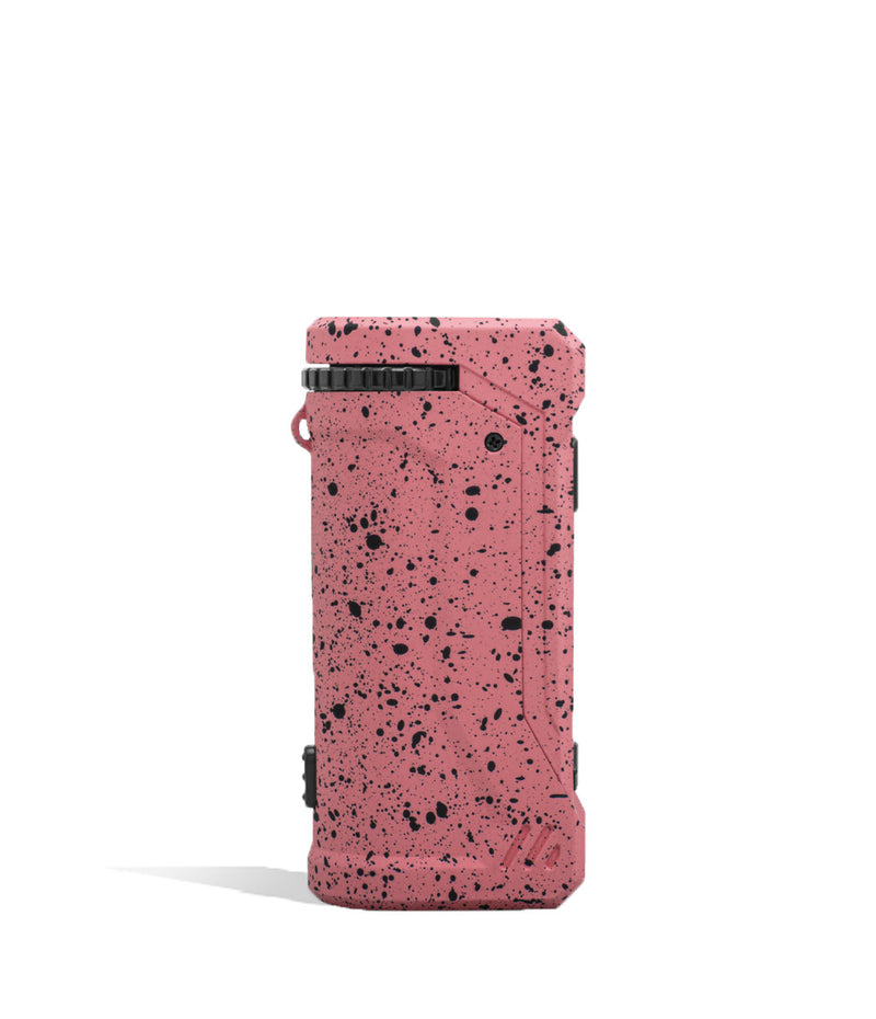 Pink Black Spatter Wulf Mods UNI Pro Adjustable Cartridge Vaporizer Side View on White Background